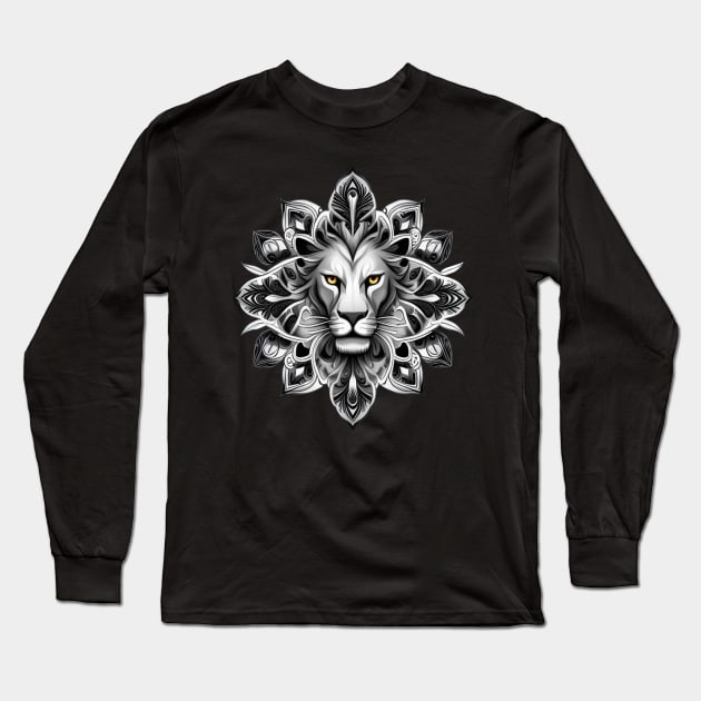 Tattoo Style Lion Head With French Lily Flower Surround Long Sleeve T-Shirt by taiche